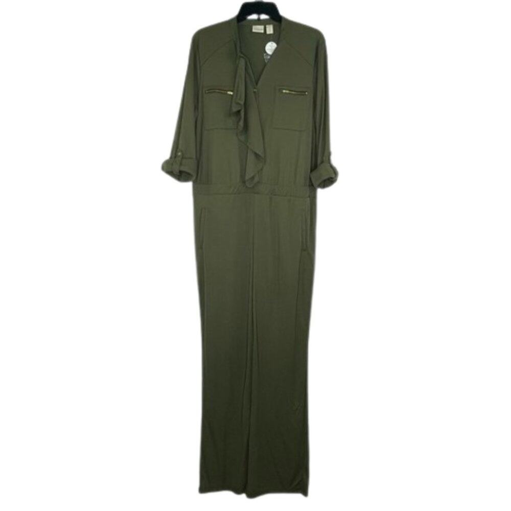 Chico's Olive Green jumpsuit long roll up sleeves size 2